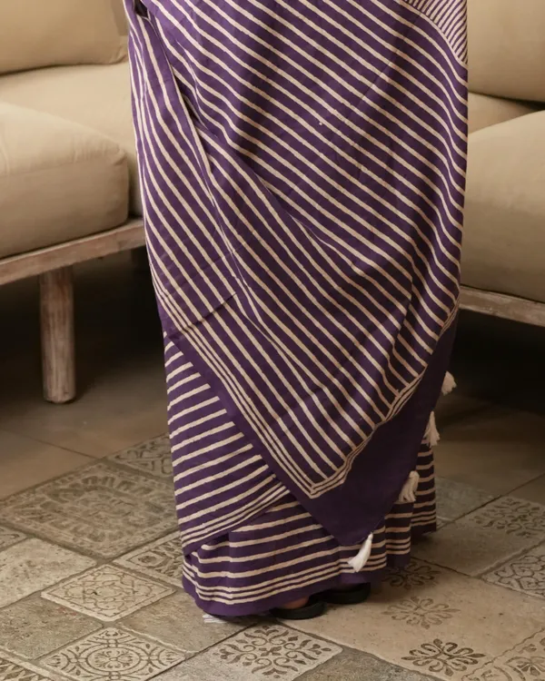 Multicolour_Cotton_Stripes_H_Block_Printed_Mul_Saree_With_Tassels_For_Women